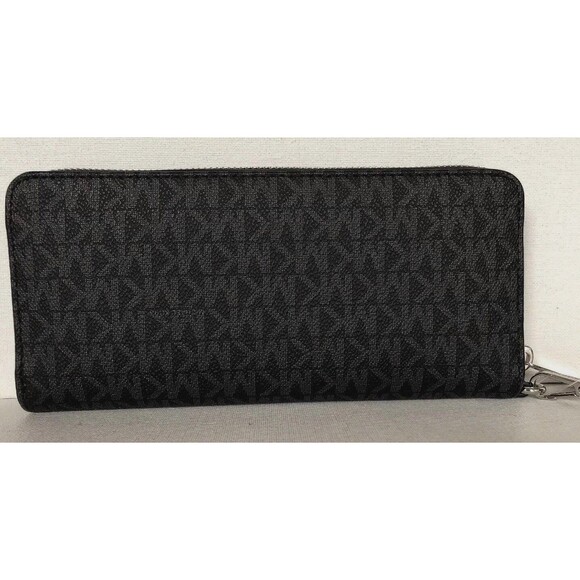New Michael Kors Jet Set Large Travel Continental wallet PVC Black with Silver - Picture 4 of 7